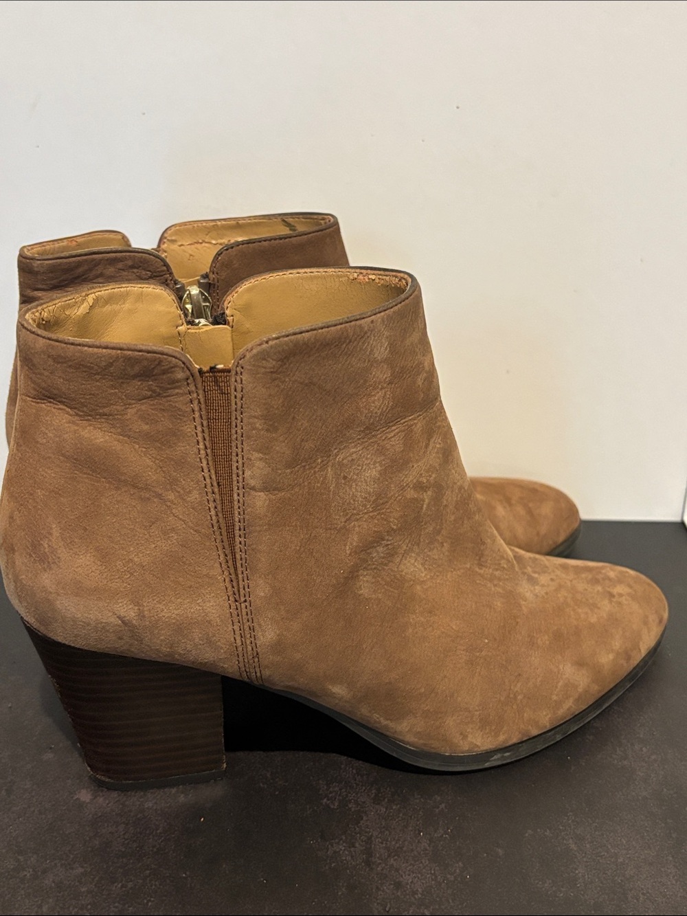 Franco Sarto Tan Suede Ankle Booties with Block Heel sz 8.5